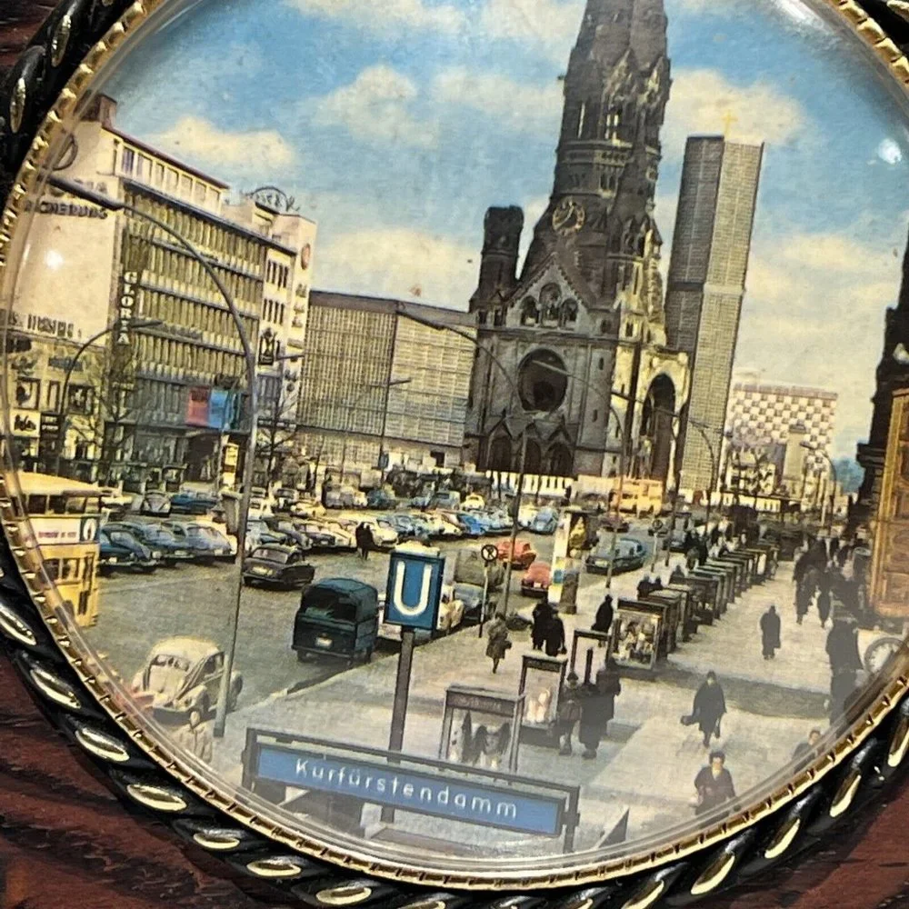 Vintage Berlin Wooden Antique Era Bubble Glass Wall Hanging Souvenir‎ ￼￼